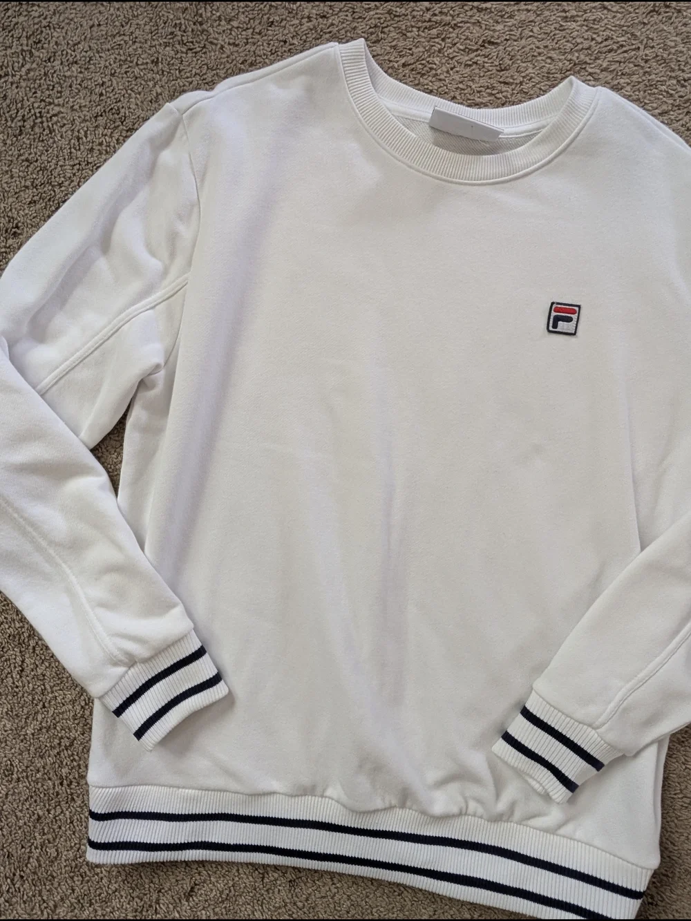 Fila White French Terry Crewneck Sweatshirt with Striped Trim Size XL - Picture 3 of 12